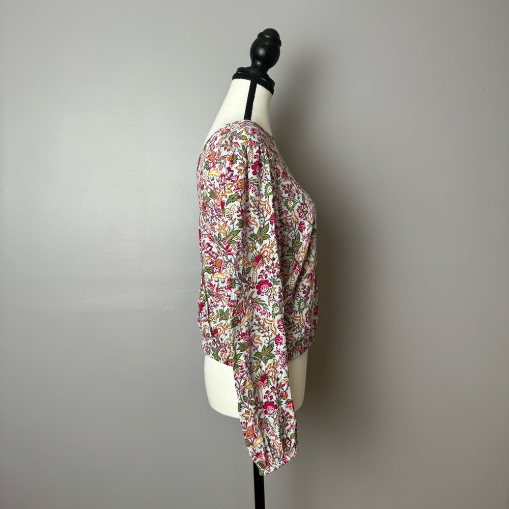Loft Jungle Wrapped Back floral long sleeve cropped top size xs - Picture 11 of 12